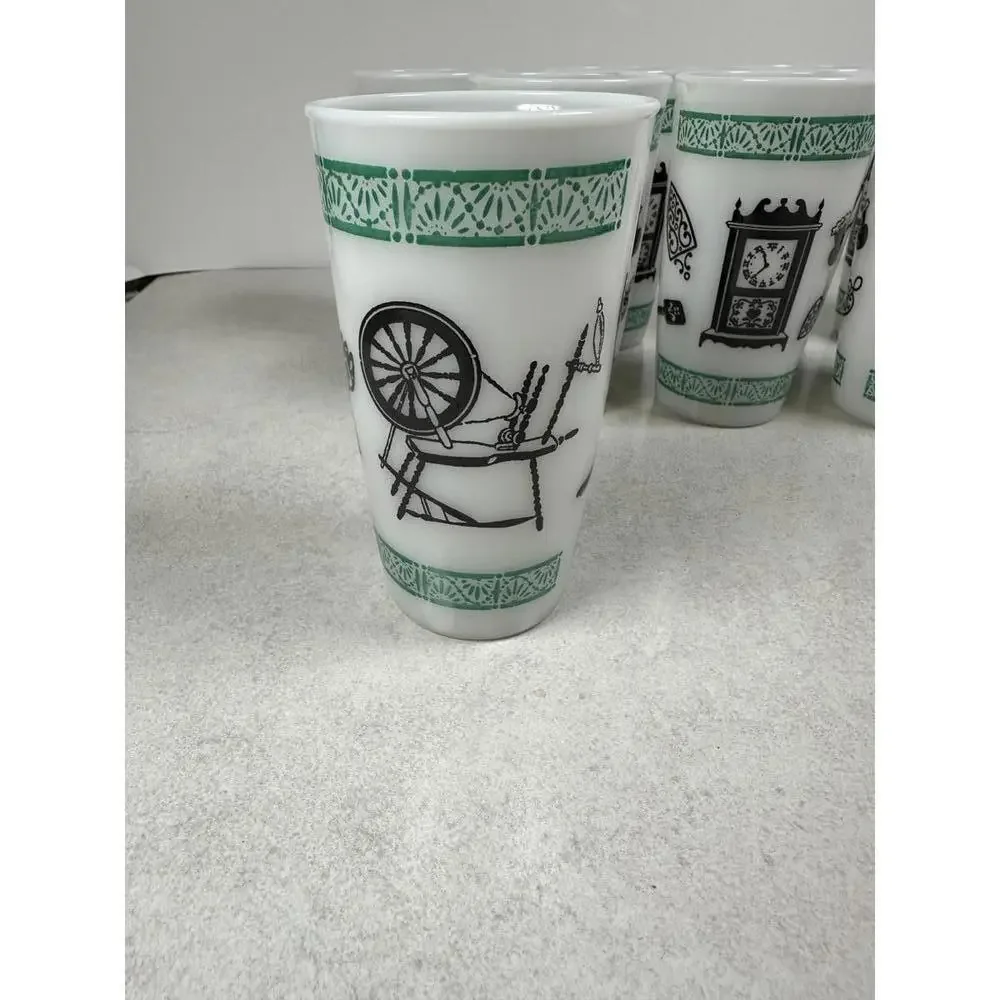 VTG Milk Glass Tumblers Set 8 Kitchen Clock Retro MCM Cottagecore Farmhouse